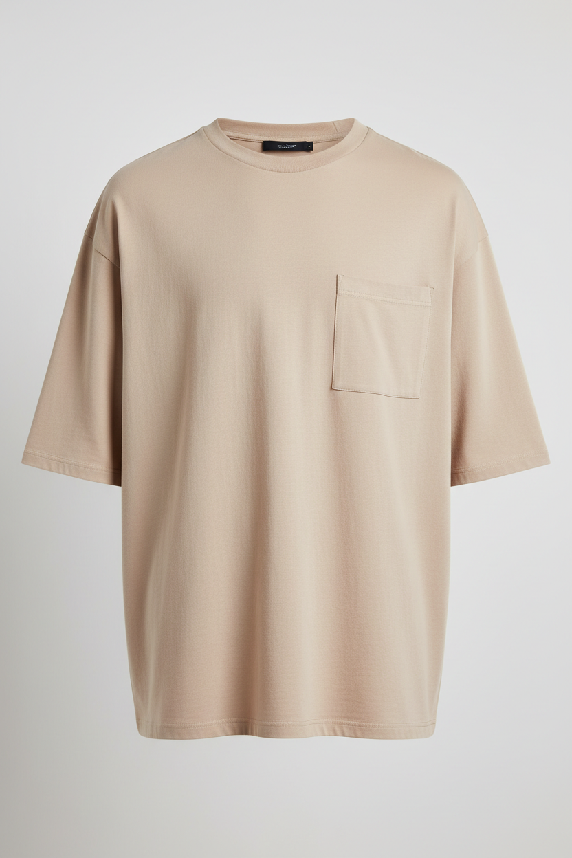 T-shirt oversize con taschino beige pastello